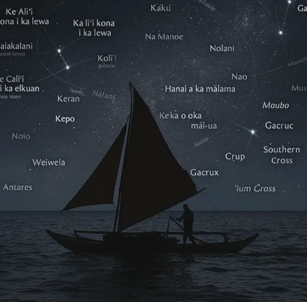 Pirogue polynésienne sous un ciel étoilé